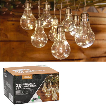 Ghirlanda luminoasa, LED, model Moza, 20 becuri, 580cm, incarcare solara, lumina alb cald [1]