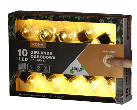 Ghirlanda luminoasa, LED, model Rona, 10 becuri, 380cm, incarcare solara, lumina alb cald [4]