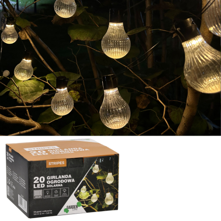 Ghirlanda luminoasa, LED, model Stripes, 20 becuri, 580cm, incarcare solara, lumina alb cald [2]