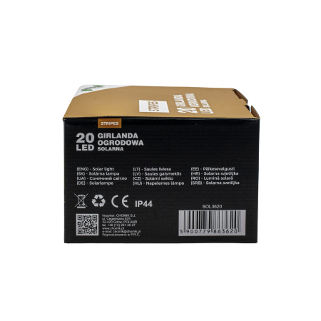 Ghirlanda luminoasa, LED, model Stripes, 20 becuri, 580cm, incarcare solara, lumina alb cald [7]