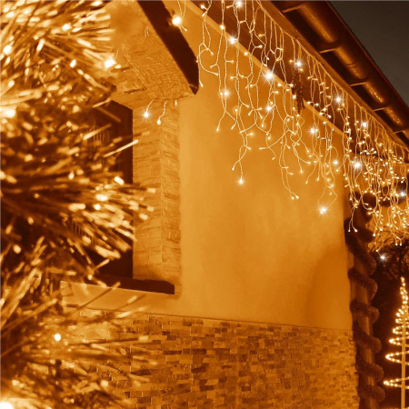 Ghirlanda luminoasa tip perdea 300 LED-uri, 12m, pentru interior/exterior, cu flash, iluminare galbena [16]