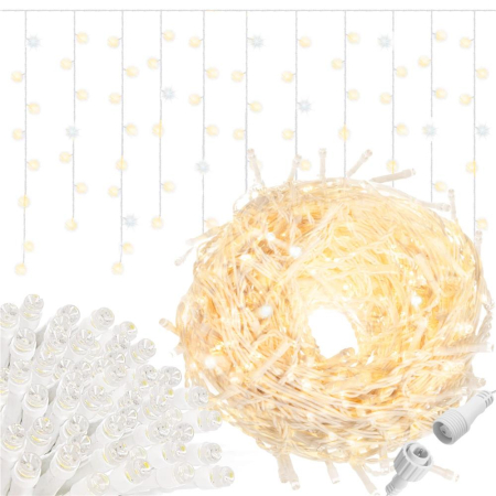 Ghirlanda luminoasa tip perdea 300 LED-uri, 12m, pentru interior/exterior, cu flash, iluminare galbena [10]