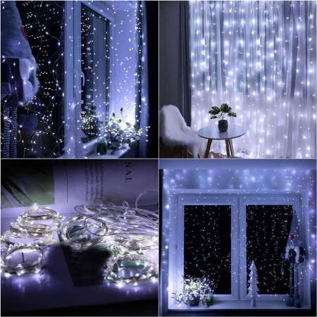 Ghirlanda luminoasa tip perdea 200 LED-uri, 2x2m, pentru interior, alimentare USB, alb [4]