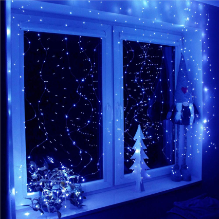 Ghirlanda luminoasa tip perdea 300 LED-uri, 3x3m, pentru interior, alimentare USB, albastru [4]
