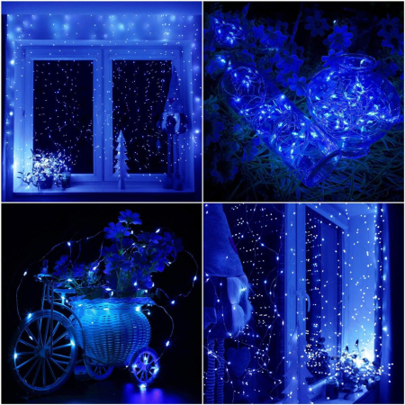 Ghirlanda luminoasa tip perdea 300 LED-uri, 3x3m, pentru interior, alimentare USB, albastru [7]