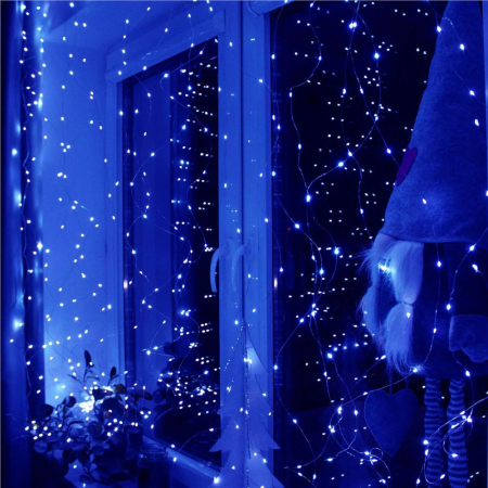 Ghirlanda luminoasa tip perdea 300 LED-uri, 3x3m, pentru interior, alimentare USB, albastru [3]
