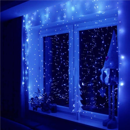 Ghirlanda luminoasa tip perdea 300 LED-uri, 3x3m, pentru interior, alimentare USB, albastru [1]
