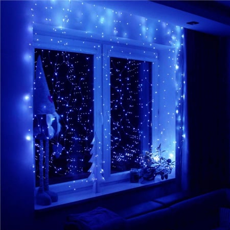 Ghirlanda luminoasa tip perdea 300 LED-uri, 3x3m, pentru interior, alimentare USB, albastru [2]