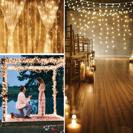 Ghirlanda luminoasa tip perdea 300 LED-uri, 3x3m, pentru interior, cu telecomanda, alb cald (galben) [4]