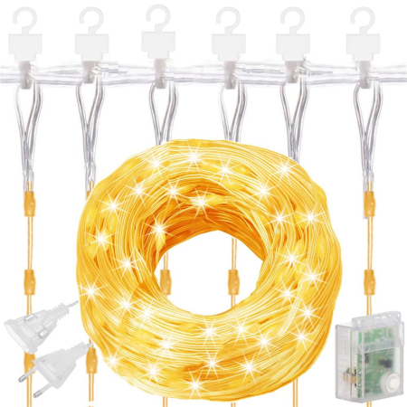Ghirlanda luminoasa tip perdea 300 LED-uri, 3x3m, pentru interior, cu telecomanda, alb cald (galben) [16]