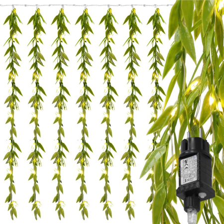 Ghirlanda luminoasa tip perdea de frunze artificiale, 285x105cm, 200 LED-uri, alb cald [10]