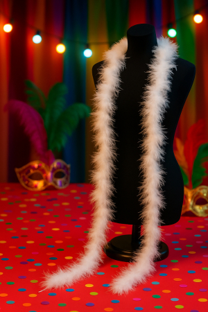 Ghirlanda pentru decor sau bradul de Craciun, model pene si bumbac, 200cm, alb [3]