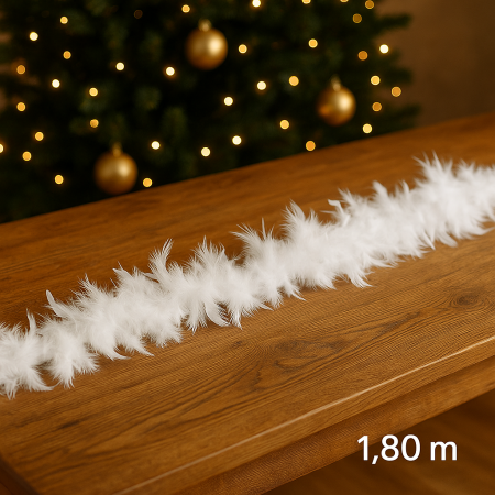 Ghirlanda pentru decor sau bradul de Craciun, model puf si pene, 180cm, alb [1]
