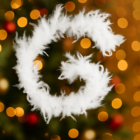 Ghirlanda pentru decor sau bradul de Craciun, model puf si pene, 180cm, alb [2]