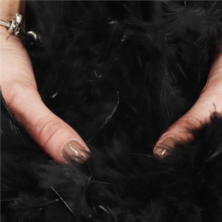 Ghirlanda pentru decor sau bradul de Craciun, model puf si pene, negru, 180cm [4]