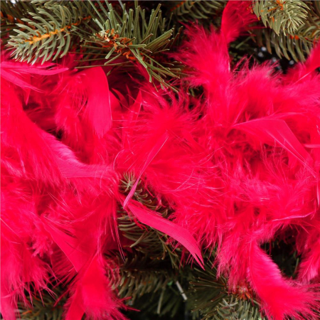 Ghirlanda pentru decor sau bradul de Craciun, model puf si pene, rosu intens, 180cm [2]