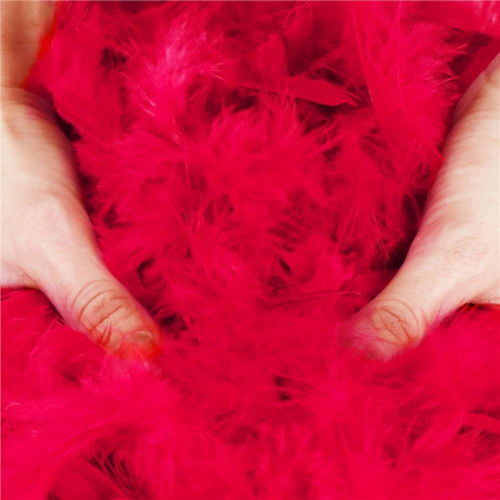 Ghirlanda pentru decor sau bradul de Craciun, model puf si pene, rosu intens, 180cm [5]