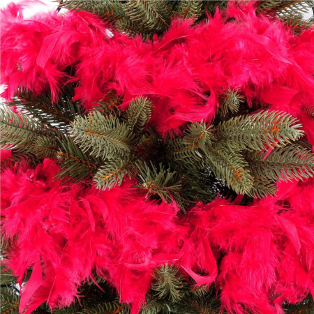 Ghirlanda pentru decor sau bradul de Craciun, model puf si pene, rosu intens, 180cm [6]