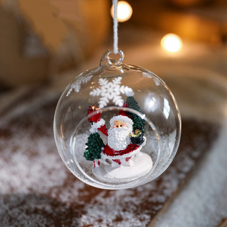 Globuri Brad - Glob pentru Bradul de Craciun, , Model Mos Craciun, Tip Pandativ, Glob Transparent Semi-Deschis, 10.5 x 9 x 9 cm, Transparent