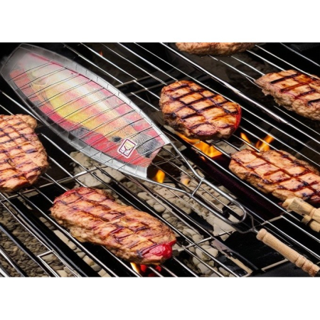 Gratar Grill Inox pentru Peste, , cu Maner, de Dimensiuni Reduse, Usor de Transportat si Depozitat, Argintiu, 56x12 cm [5]