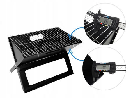 Gratar metalic pe carbune, pliabil, din otel cu tava cromata, 46x31x29cm, negru [3]