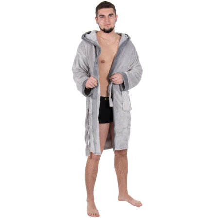 Halat de baie pentru barbati pana la genunchi, gluga mare, marimea M/L, gri [17]