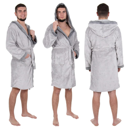 Halat de baie pentru barbati pana la genunchi, gluga mare, marimea M/L, gri [20]