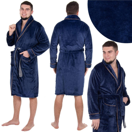 Halat de baie pentru barbati pana la genunchi, marimea XXL, albastru marin [15]