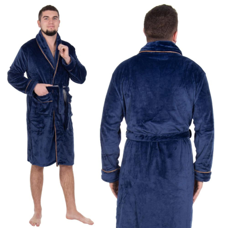 Disponibil livrare locker S - Halat de baie pentru barbati pana la genunchi, marimea XXL, albastru marin