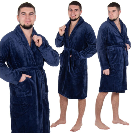 Halat de baie pentru barbati pana la genunchi, marimea XXL, albastru marin [15]