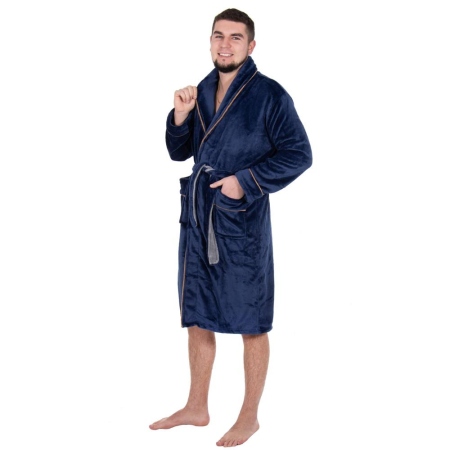Halat de baie pentru barbati pana la genunchi, marimea XXL, albastru marin [12]