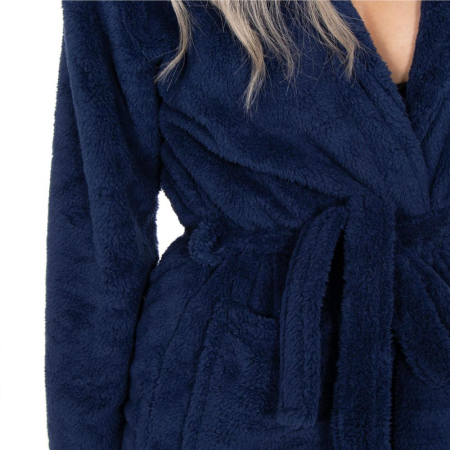 Halat de baie pentru femei pana la genunchi, cu gluga, marimea L/XL, albastru marin [5]