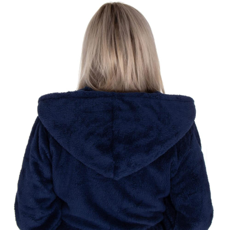 Halat de baie pentru femei pana la genunchi, cu gluga, marimea L/XL, albastru marin [9]