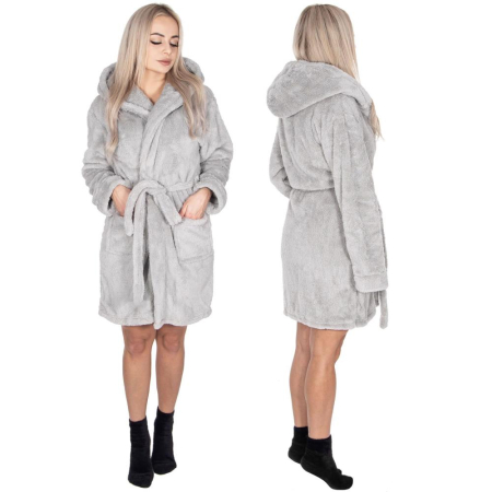 Halat de baie pentru femei pana la genunchi, cu gluga, marimea S/M, gri [12]
