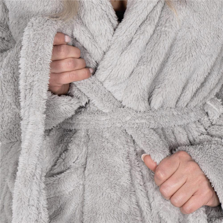 Halat de baie pentru femei pana la genunchi, cu gluga, marimea S/M, gri [9]