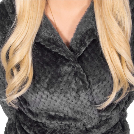 Halat de baie pentru femei pana la genunchi, cu gluga, marimea L/XL, gri inchis [4]