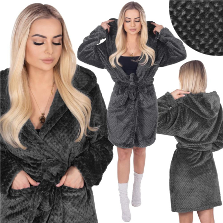 Halat de baie pentru femei pana la genunchi, cu gluga, marimea S/M, gri inchis [14]