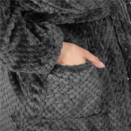 Halat de baie pentru femei pana la genunchi, cu gluga, marimea S/M, gri inchis [2]