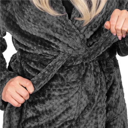 Halat de baie pentru femei pana la genunchi, cu gluga, marimea S/M, gri inchis [3]