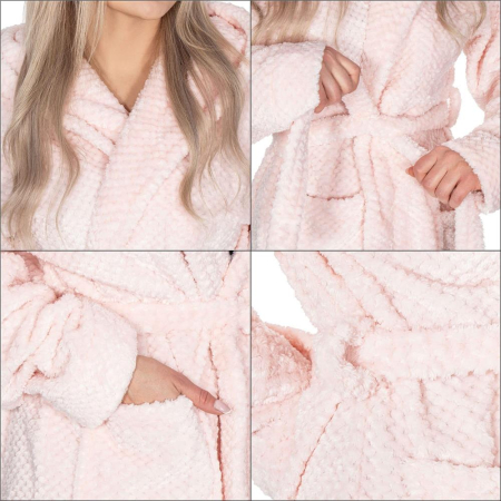 Halat de baie pentru femei pana la genunchi, cu gluga, marimea L/XL, roz [8]