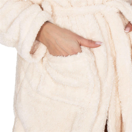 Halat de baie pentru femei pana la genunchi, gluga cu urechi , marimea S/M, bej [7]