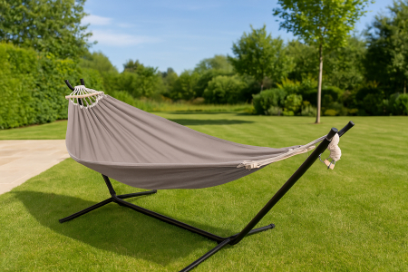 Hamac cu suport metalic, material textil 210x153 cm, cadru 247x133x104 cm, negru si gri [8]