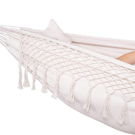 Hamac doua persoane cu franjuri si 2 perne, 200kg, 200×150 cm, bej [4]