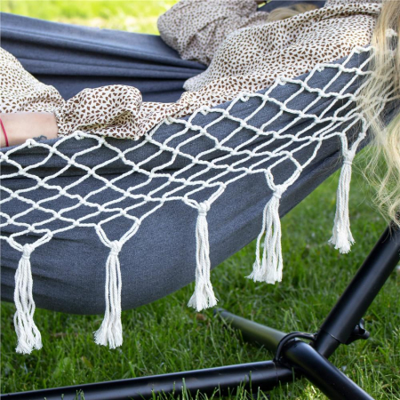 Hamac doua persoane cu franjuri si 2 perne, 200kg, 200×150 cm, gri inchis [6]