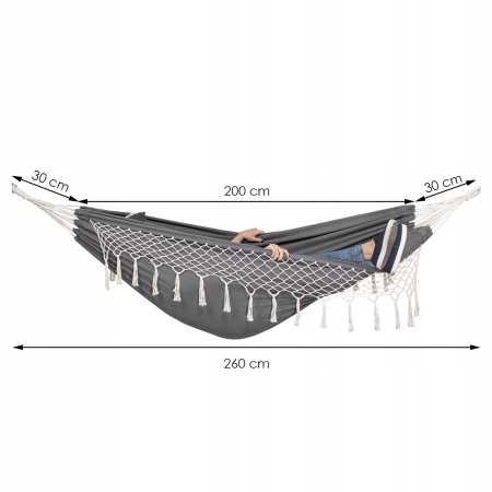Hamac doua persoane cu franjuri si 2 perne, 200kg, 200×150 cm, gri inchis [2]