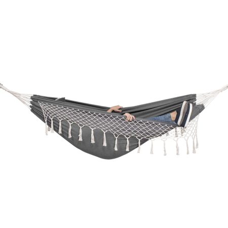 Hamac doua persoane cu franjuri si 2 perne, 200kg, 200×150 cm, gri inchis [11]