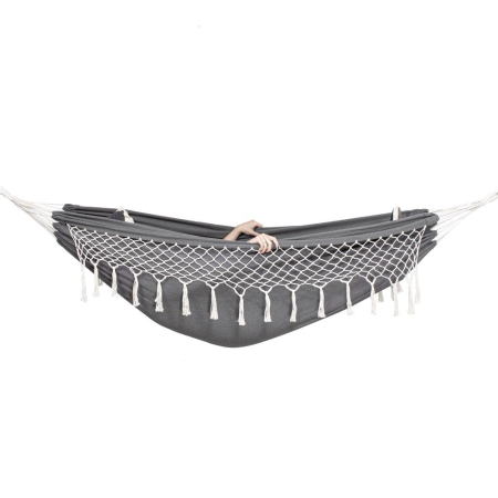 Hamac doua persoane cu franjuri si 2 perne, 200kg, 200×150 cm, gri inchis [3]