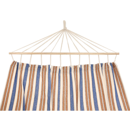 Hamac gradina cu bara din lemn, material textil, 120 kg, 200x100 cm, albastru si maro [7]