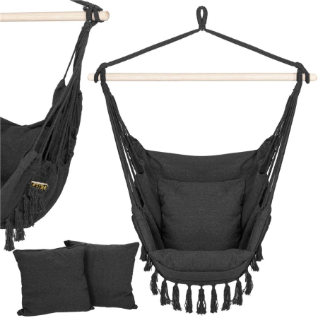 Hamac tip leagan suspendat pentru casa sau gradina, cu perne, 130x100cm, 150kg, gri inchis [1]