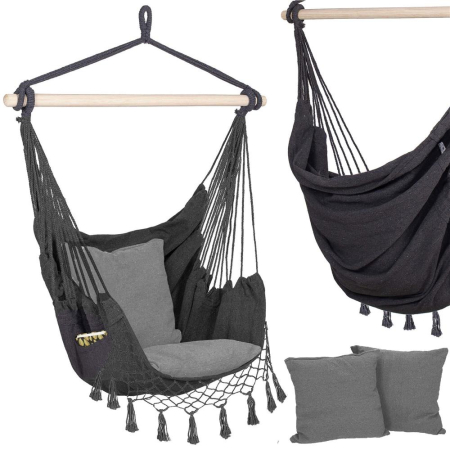 Hamac tip leagan suspendat pentru casa sau gradina, gri cu perne, 130x100cm, 150kg [5]